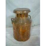 A small old adapted copper two-handled milk churn for Daw's Creameries of Totnes