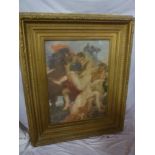 A large Victorian gilt rectangular picture frame with raised decoration 43" x 36" overall