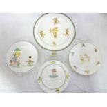 Four various children's plates including Shelley duck and children plate, Shelley Mr Rabbit plate,