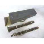 An old rosewood clarinet by Boosey & Co London in part fitted case