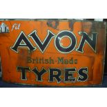 A large enamelled rectangular advertising sign "Avon British Made Tyres" 36" x 60"