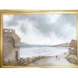 Tom Cullen - oil on canvas Irish lake scene with figures, signed,