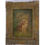 Artist unknown - oil on canvas Woodland scene with two lovers 11½" x 5"