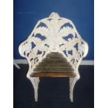 A 19th Century cast iron garden chair with fern leaf decoration and slatted seat