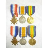 A rare First War double casualty group of family medals awarded to the Royal Irish Rifles:- 1914/15