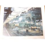 A limited edition coloured railway print by Terence Cuneo "Snow Hill Station", signed in pencil,