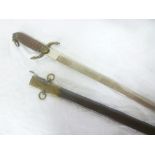 A Naval Officers dirk with etched steel blade,