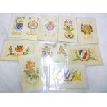 Eleven First War embroidered silk postcards - Regimental Badges including DCLI, RE, Royal Fusiliers,