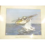 An original watercolour signed FR "RAF Catalina of 201 Squadron attacks and sinks U-Boat U742 on