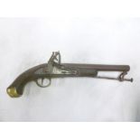 A George III flintlock land pattern pistol by Gill of London with 9" steel barrel,