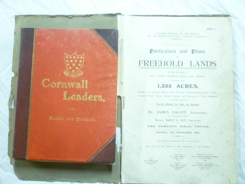 A 1920 Cornish Auction catalogue of properties in the Truro area including Threemilestone, Kenwyn,