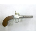 A 19th Century percussion single barrel pocket pistol with 3" barrel,