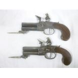 A pair of late 18th Century flintlock over-and-under tap-action travelling pistols by Wheeler of
