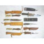 Six various sheath knives including Wilkinson sheath knife and scabbard,