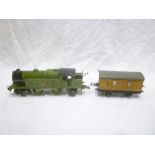 Hornby O gauge - LNER 4-4-2 clockwork reversing locomotive and a passenger brake van