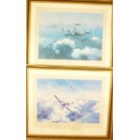 A pair of coloured signed aircraft prints after Robert Taylor " Spitfire" signed Douglas Bader and