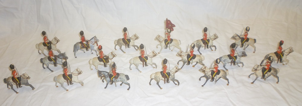 A Britain's set of eighteen mounted Scots Guards soldiers on horseback including Standard Bearer
