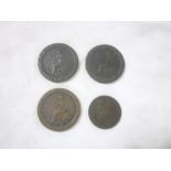 A William IV 1821 halfpenny and three George III 1797 cartwheel pennies (4)