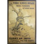 A rare original First War recruiting poster "Public Schools Brigade Royal Fusiliers 118th Infantry