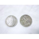 A Victorian 1900 silver crown and 1889 silver double florin (2)