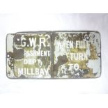 A GWR enamelled rectangular adjustable plaque "When Empty Return to GWR Carriage Department