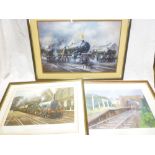 Three coloured Railway prints including "GWR 4566 Gwinear Road Bound" after D Collings;