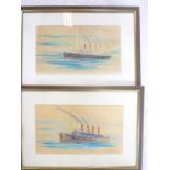 Artist unknown - watercolours Two studies of shipping liners,