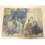 Stockwell - watercolour A group of artists outside a tavern, signed and dated 1937,