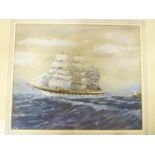 W**George - watercolour A three masted sailing ship "Taranaki", labelled to verso,