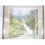 Elizabeth Parr - watercolour River and waterfall scene,