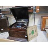 An oak cased Columbia Grafanola gramaphone with vented volume control front