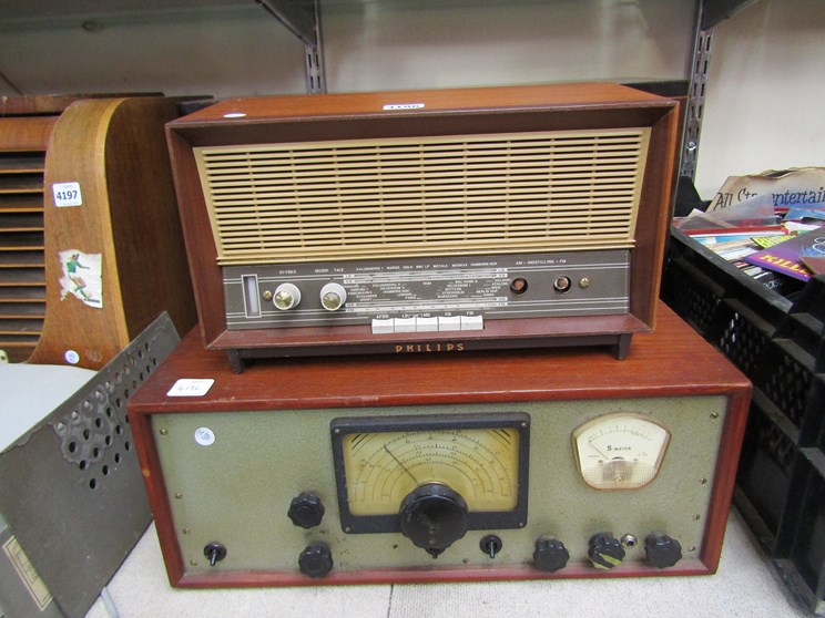 A Philips wooden cased radio and a vintage receiver