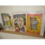 Three reproduction metal jukebox signs to include Wurlitzer and Seeburg