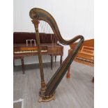 A Regency era Francois Joseph Dizi (1780-1840) Perpendicular pedal harp with scrolled top over