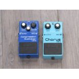 Two Boss electric guitar stomp pedals: Compression Sustainer CS-2 and Chorus CE-2