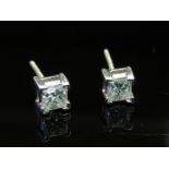 A pair of square diamond stud earrings, 0.40ct total approx. diamond, no backs, 0.