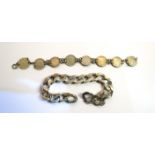 A silver heavy link bracelet and a coin bracelet (2)