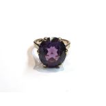 A mid 20th Century 14ct gold ring set with synthetic Alexandrite, size O, 5.