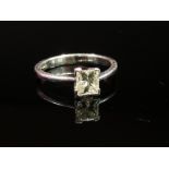 An 18ct white gold princess cut diamond solitaire ring, 0.80ct diamond total approx., size M, 3.