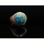 A 9ct gold cabochon turquoise ring, size F, 4.