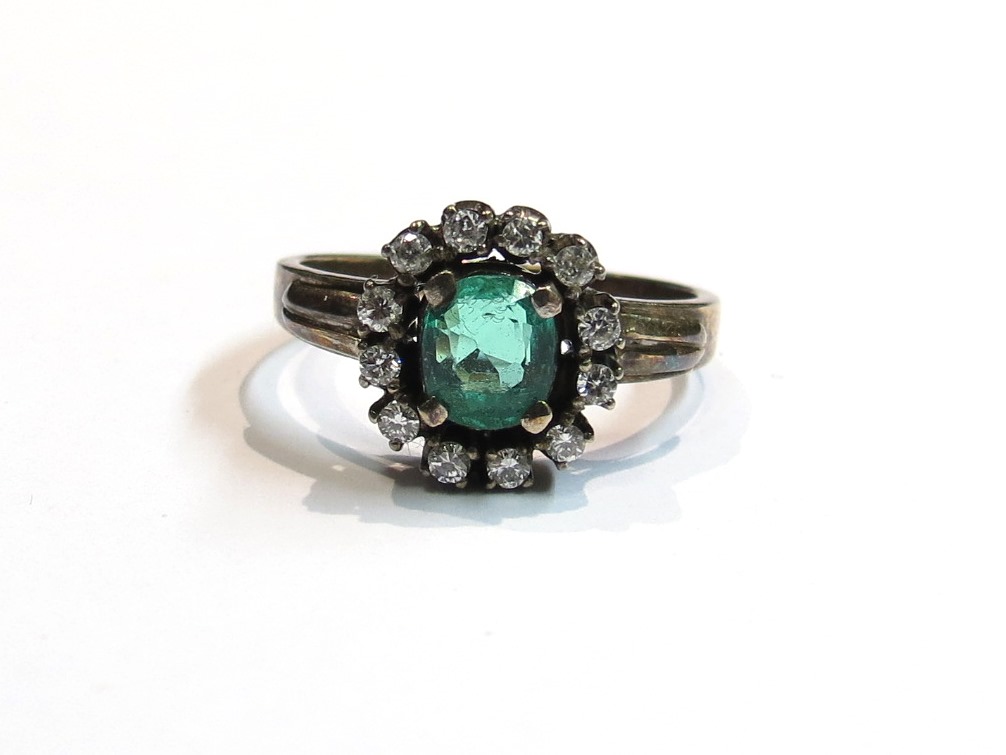 An emerald and diamond ring, unmarked, size O, - Image 2 of 2