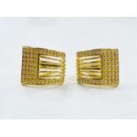 A pair of gold earrings of modernist design stamped 916, 13.