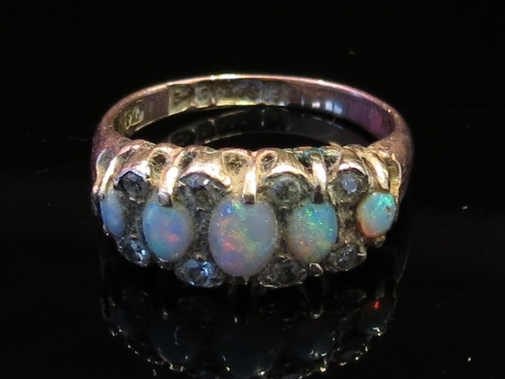 A 9ct gold diamond and opal ring, size J, 2. - Image 2 of 2