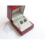A pair of sapphire and diamond stud earrings of square form, 1.