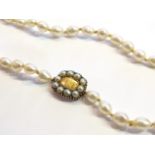 A pearl necklace with gold clasp engraved Feb 1806, fixed clasp, 42cm long,