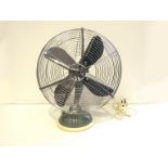 A Marelli desk fan in green metal and chrome