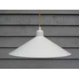 A white enamelled conical ceiling light