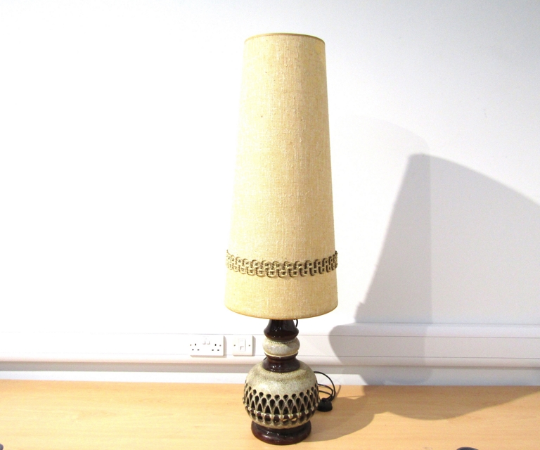 A 1970's West German floor standing ceramic lamp with shade,