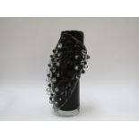 MIHAI TOPESCU (Romanian XX/XXI): An art glass cylindrical vase in black with clear wrap around