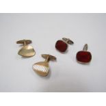 Vintage silver cufflinks- a pair of silver and cornelian another silver gilt,